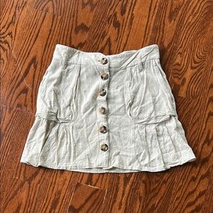 ASOS Tan linen Skater Mini Skirt Ruffled Button Front like new never worn